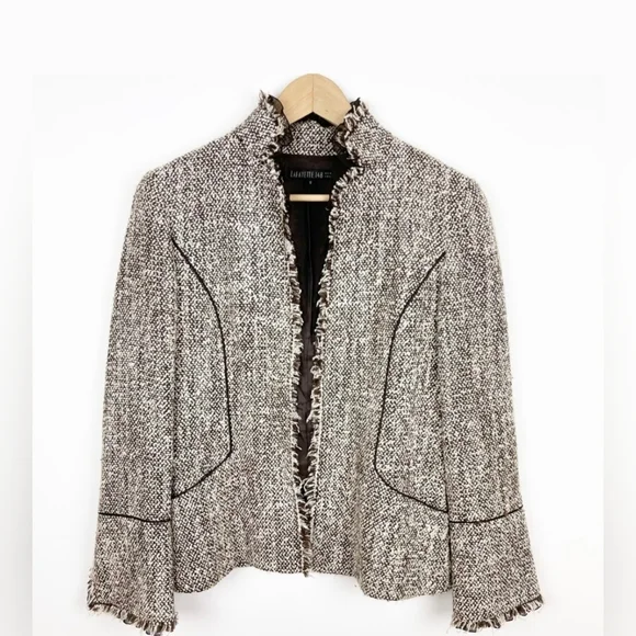 Lafayette 148 Tweed Fringe Jacket US 6 Brown Tan Academic Classic Chic Blazer - Picture 8 of 13